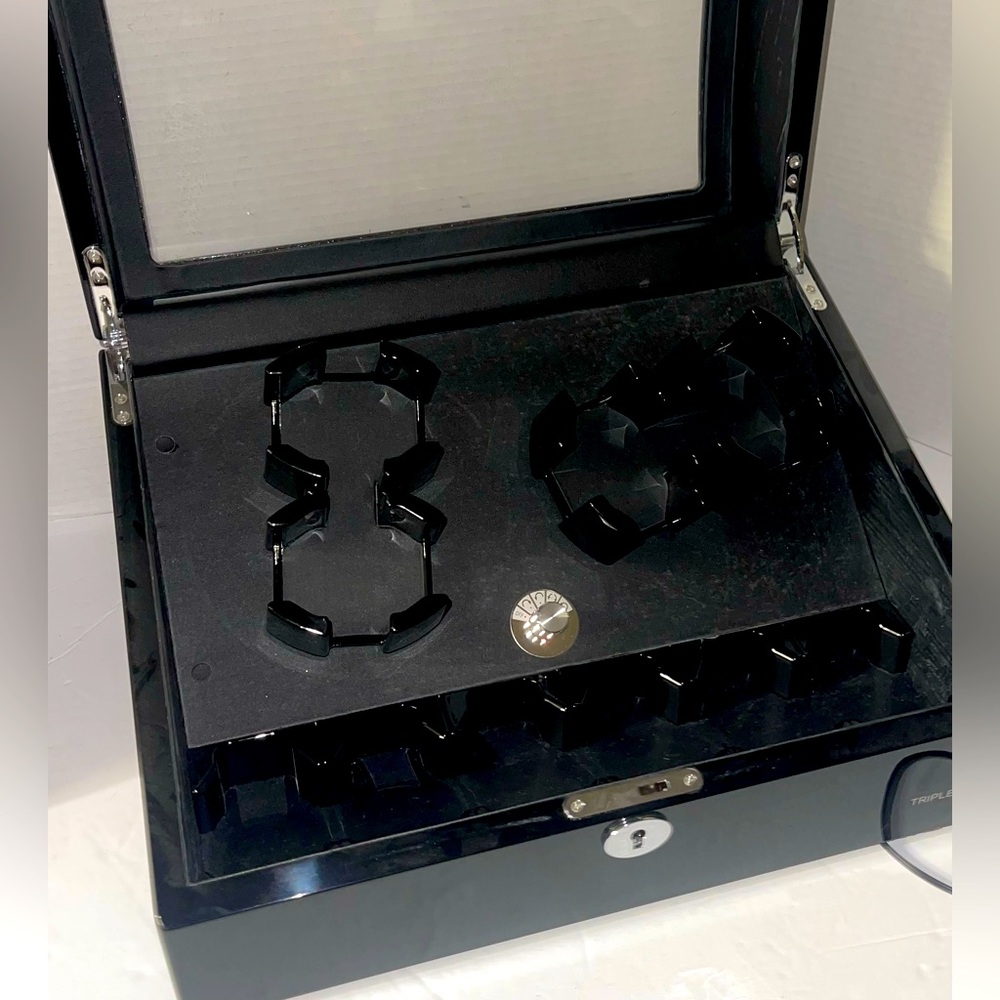 Black triple tree Watch Winder led Box